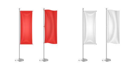 Vertical textile banners template mockup set. Panel flag with ground fillable isolatedのイラスト素材