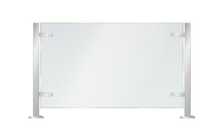 Section of glass fences with metal tubular railing and transparent sheets, template 3d elementのイラスト素材