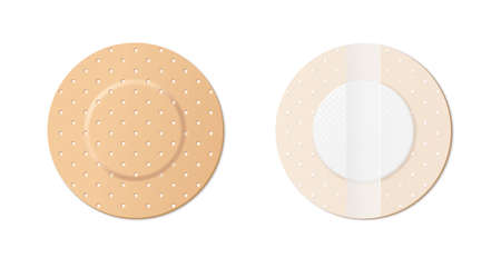Medical patches round shape back and front view. Antiseptic bandage isolated on white backgroundのイラスト素材