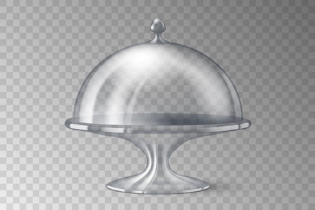 Cake stand 3d realistic. Elegant retro glass kitchenware for dessert isolated on transparent backgroundのイラスト素材