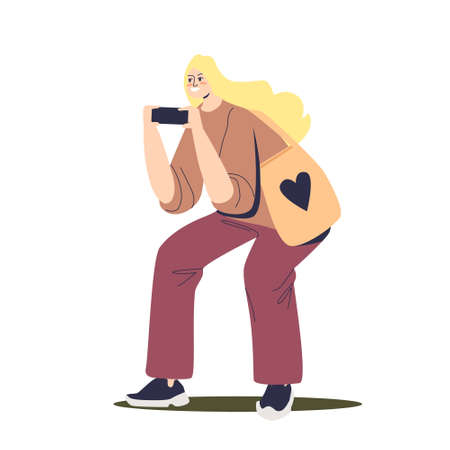 Young girl using smartphone to make selfie photo, surf web or text via social media or messenger app
