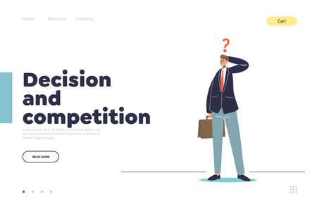 Decision and competition concept of landing page with businessman with question mark ponderingのイラスト素材