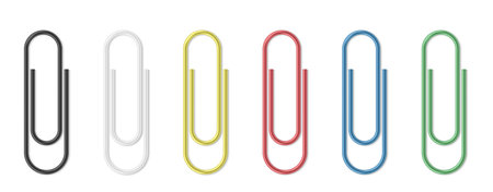 Realistic paper clip set. Colorful paperclips on white background isolated templatesのイラスト素材