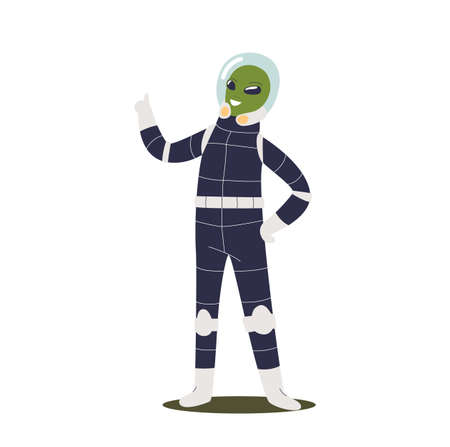 Space craft alien. Green cosmos monster. Cute cartoon alien character on white backgroundのイラスト素材