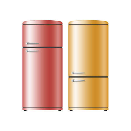 Two realistic fridges. Modern refrigerators for cooling products and kitchen food storageのイラスト素材