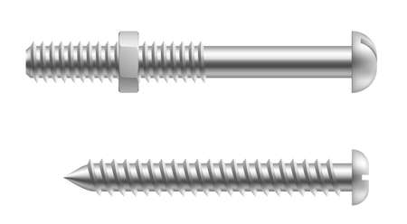 Realistic metal screws. Construction hardware objects for fixing, repairing and constructionのイラスト素材