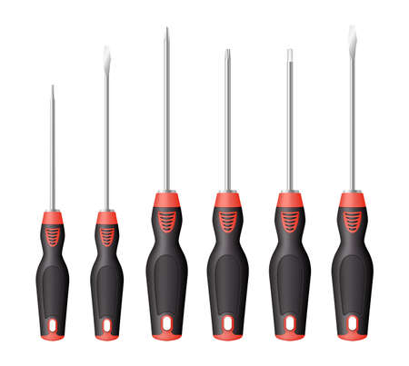 Screwdriver set with rubber black handles. Screwdrivers for removing screws. Tool for buildersのイラスト素材