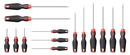 Realistic screwdrivers set isolated on white background. Hand tools for repair and constructionのイラスト素材