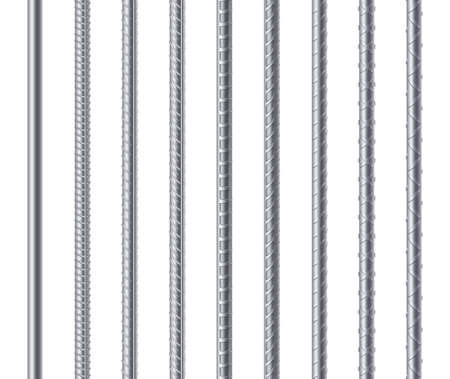 Rebars, metal reinforcement steel rods isolated on white background. Construction metal armatureのイラスト素材
