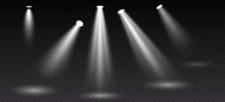 Spotlight shine on stage, scene, podium. Bright shining with spot lights. Lens flash lighting effectのイラスト素材