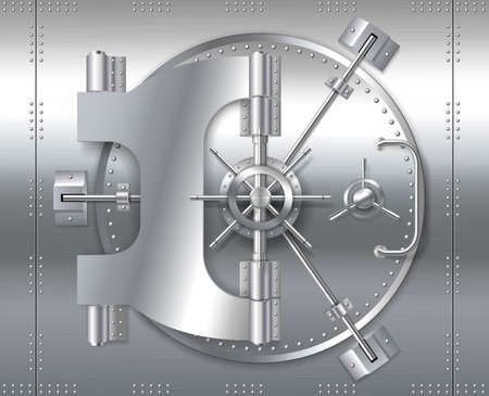 Bank safe vault door, realistic metal steel round gate mechanism to bunker roomのイラスト素材