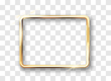 Glowing vintage gold frame with isolated on transparent. Rectangular border with lights effectsのイラスト素材
