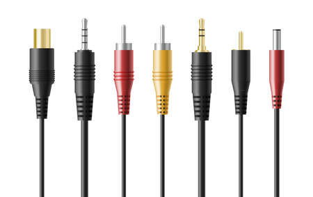 Realistic audio connector headphone plugs set. Adapter wire speaker for smartphone and computerのイラスト素材