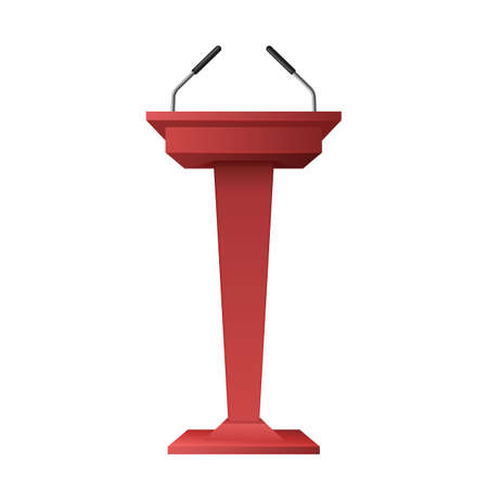 Business presentation or conference speech tribune. Podium rostrum with microphones for speakerのイラスト素材