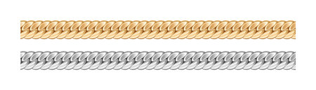 Realistic gold and silver necklace chains. Golden and chrome metal link for decoration or jewelryのイラスト素材