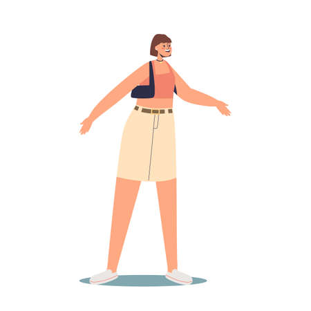 Astonished young woman with bad unexpected news stand surprised and excited. Female in shock emotionのイラスト素材