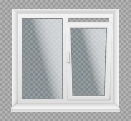 Window with white plastic frame, sills and glass panels, architecture and interior design elementのイラスト素材