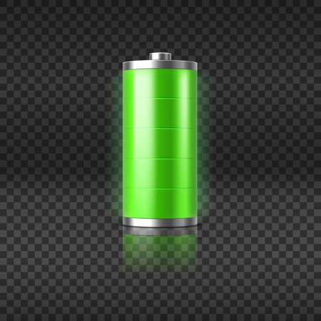 Full charged battery glowing with green light charging status indicator on transparent backgroundのイラスト素材