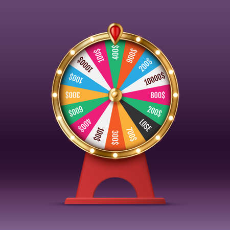 Realistic casino fortune wheel. Spinning rotating roulette, lottery game of online gambling businessのイラスト素材