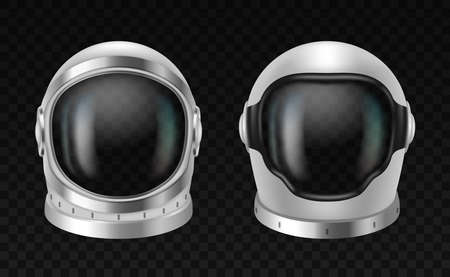 Realistic 3d cosmonaut helmet, space wear element. Protective spacesuits mask for cosmos explorationのイラスト素材
