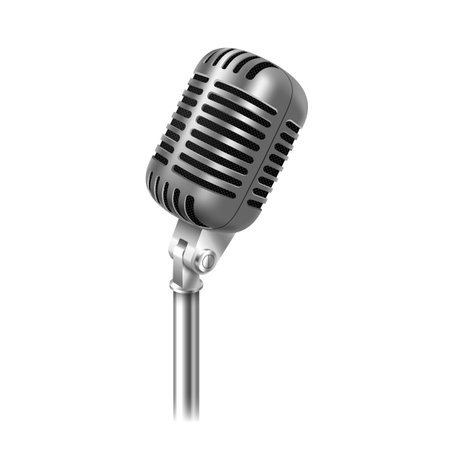 Vintage chrome microphone for stage speaking, vocal performance, standup entertainmentのイラスト素材