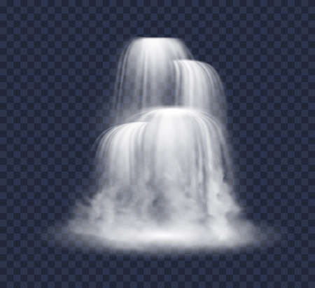Cascade waterfall isolated. Nature fluid splash and drop. Falling river or mountain fallのイラスト素材