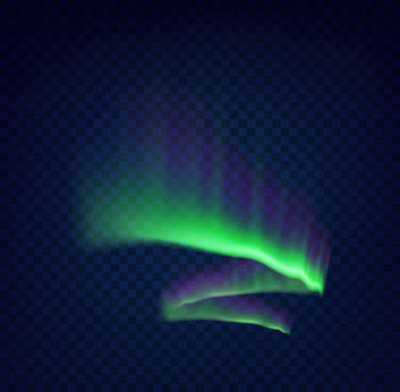 Green northern polar lights glow. Arctic aurora borealis, amazing glowing wavy illuminationのイラスト素材
