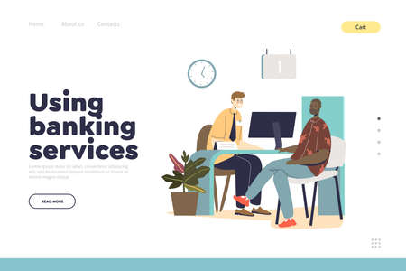 Using banking services concept of landing page with man consulting with financial specialist workerのイラスト素材
