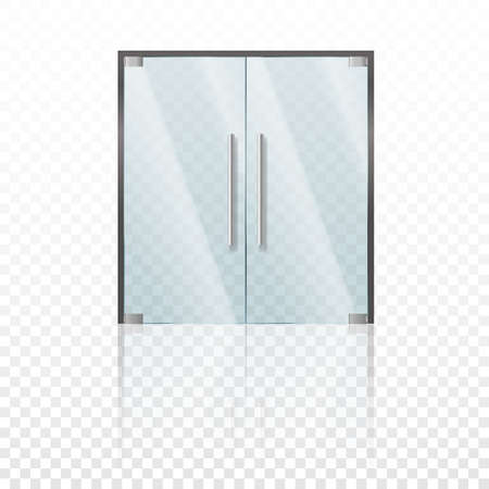 Transparent double glass doors with handles. Office entrance, boutique facade, shop or store porchのイラスト素材