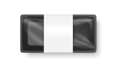Black disposable plastic food tray container. Protection box for meal packaging and deliveryのイラスト素材