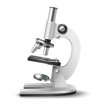 Realistic microscope. 3d chemistry, pharmaceutical instrument, microbiology magnifying toolのイラスト素材