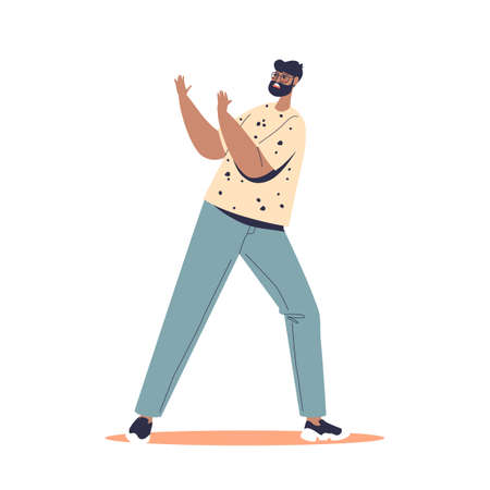 Scared young man look frightened suffering from phobia, panic attack and anxietyのイラスト素材