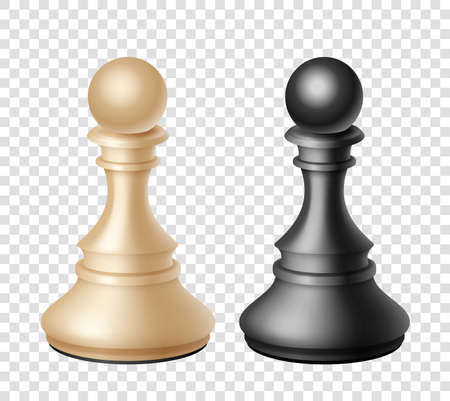 Realistic white and black wooden pawn icons. Game concept of chess, chessmenのイラスト素材
