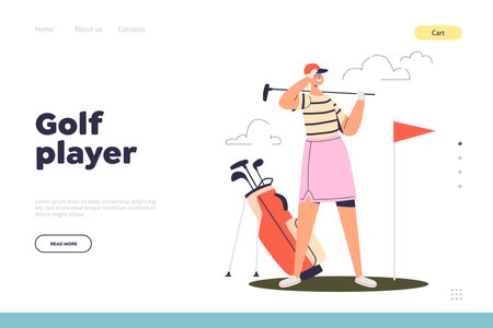 Golf player concept of landing page with young woman play golf at courseのイラスト素材