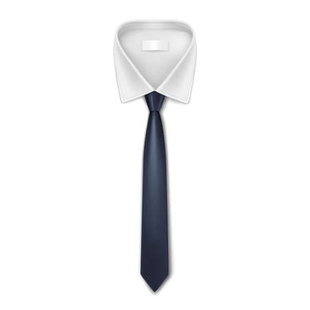 Realistic black tie with white collar shirt. Classic male outwear for formal eventのイラスト素材