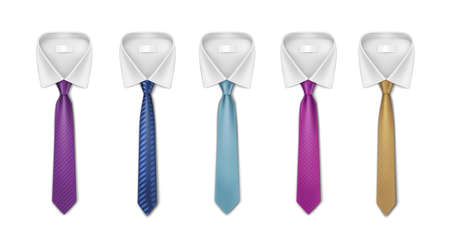 Colorful neckties for formal wear, white collar office workers outfit. Realistic ties setのイラスト素材