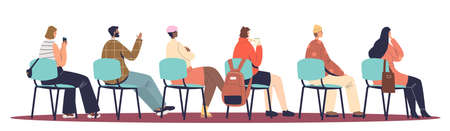 Group of people sitting listen to lecturer, couch or mentor during lecture, courses or trainingのイラスト素材