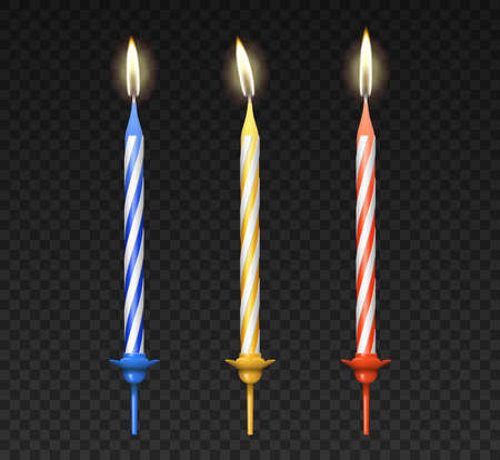 Colorful candles set for birthday cake or holiday pie decoration. Collection of realistic candlesのイラスト素材
