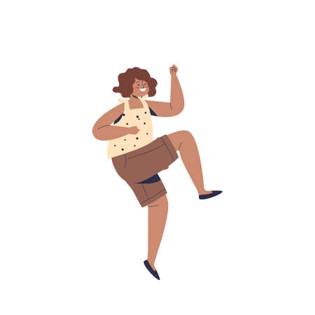 Cheerful girl happy jumping. Happy preschool or schoolgirl kid teen excited smiling isolatedのイラスト素材