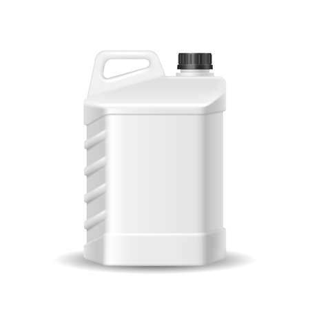 White plastic canister with blank label, realistic mockup. Jug container with handle and screw capのイラスト素材