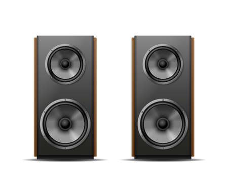 Realistic sound speaker in black. Music loudspeaker, sub woofer acoustic stereo musical equipmentのイラスト素材