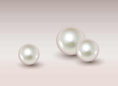 Natural pearls set of different size realistic. Round colored pearl from oyster shellのイラスト素材