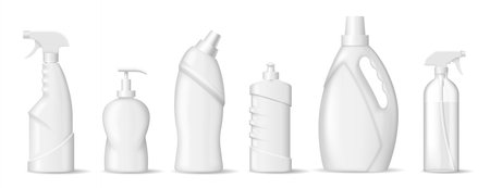 Household chemicals containers and chemical plastic bottles blank 3d packages setのイラスト素材