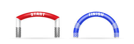 Inflatable arches set realistic with start and finish. 3d air rubber gates columnsのイラスト素材