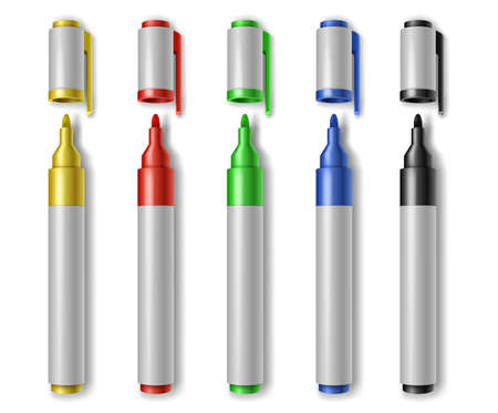 Colorful marker pens set realistic. Children and artist pencils 3d isolated cliparts packのイラスト素材