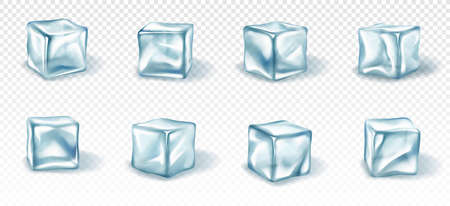 Ice cubes. Realistic transparent freeze water for alcohol and beverage for coolingのイラスト素材