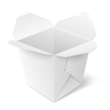 Empty white wok box, paper packaging for chinese takeaway food, noodle or rice with chickenのイラスト素材