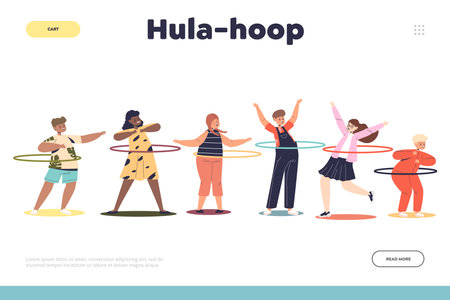 Hula-hoop concept of landing page with group of kids playing with hula hoopのイラスト素材
