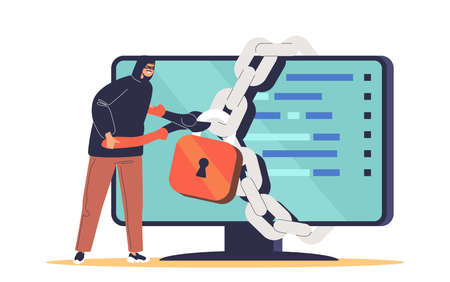 Hacker cyber criminal phishing stealing private personal data from computer. Hacker man attacking pcのイラスト素材