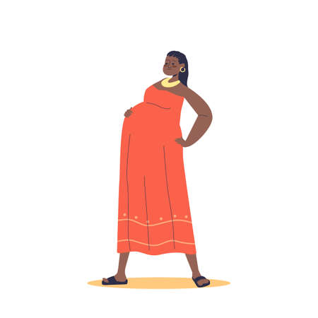 African woman pregnant. Young black female in traditional africa clothes bearing childのイラスト素材